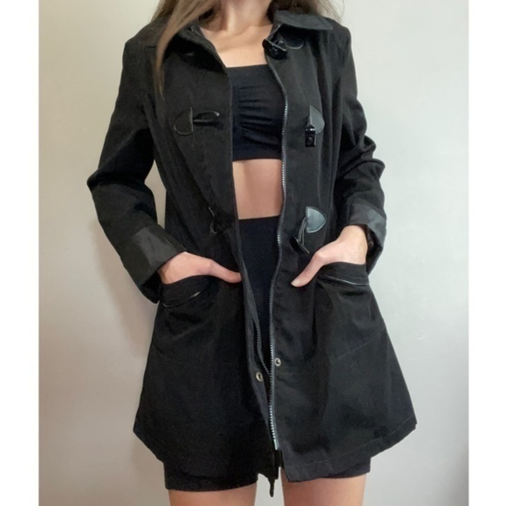 Laundry By Design Black Clasp Zip Front Blazer Coat